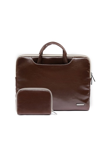Lisen Ls-116 Basit Laptop Çantası İş Laptop Astar Çantası, Boyut: 15.6 İnç Pu Kahverengi Siya