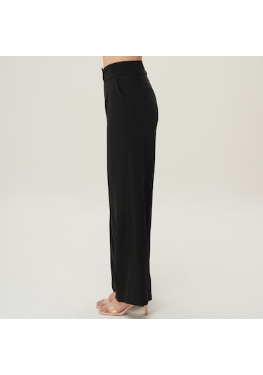 Deryam Tekstil Geniş Paça Kadın Pantolon Siyah