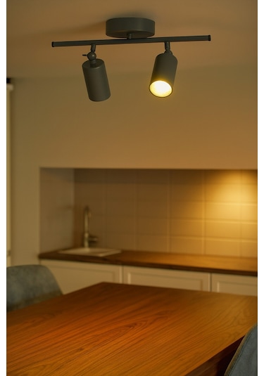 Spoti 2'li Antrasit Renk Gün Işığı Modern Tasarım Cafe - Mutfak - Banyo Spot Ledli Sıralı Avize Antrasit