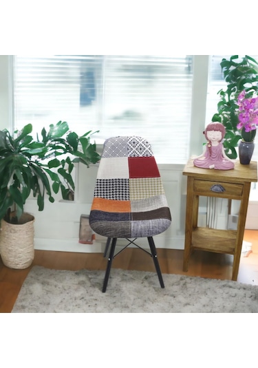 T.conept Renkli Patchwork Sandalye Siyah Ayaklı renkli