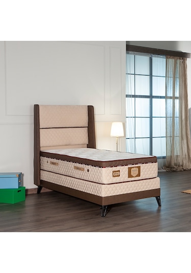 Süper Ortopedik Lüx Yatak Baza Başlık Seti Kahve 90 x 190 CM
