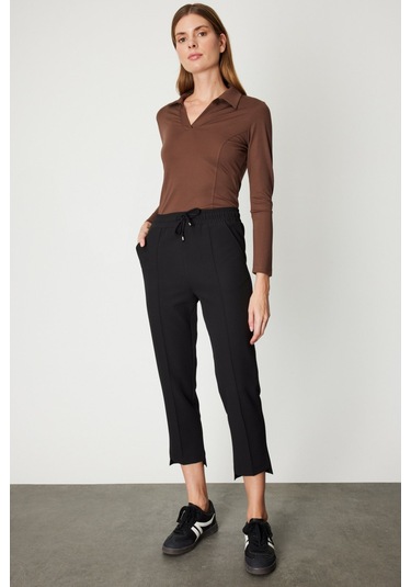 On Kadın Önü Çimalı Dar Paça Eşofman Altı 64138 Siyah Siyah