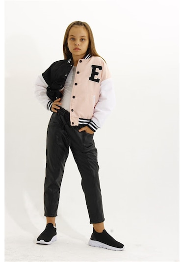 Kız Çocuk Çıtçıt Düğmeli Kolej Mont-11153 Pembe