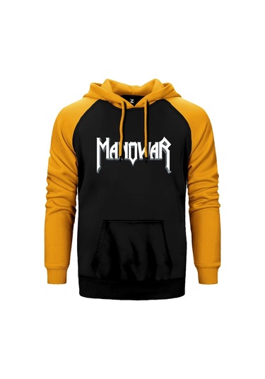 Manowar Logo Classic 2 Sarı Reglan Kol Kapşonlu Sweatshirt Sarı