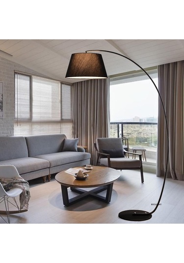 Riolight Hareketli Siyah Kumaş Başlık Metal Gövde Lambader