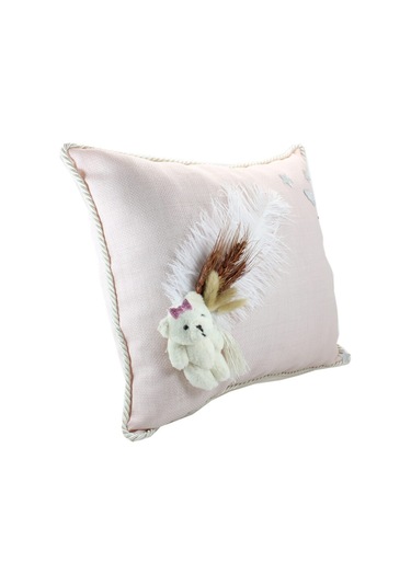 Süslebabypartystore Kuru Çiçek Tanzimli, Ayıcıklı, Takı Yastığı, Pudra Renk Pudra