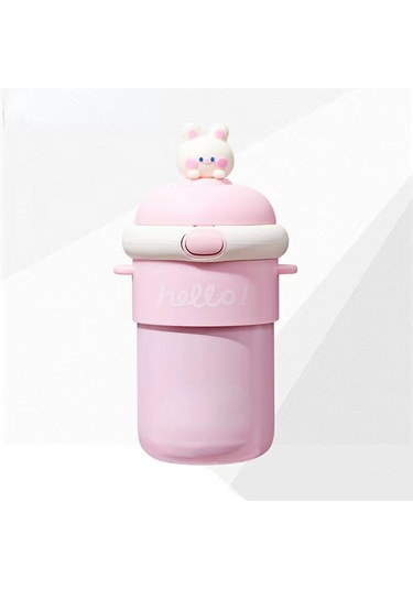 Taşınabilir Sevimli Karikatür Tavşan Su Bardağı-pembe