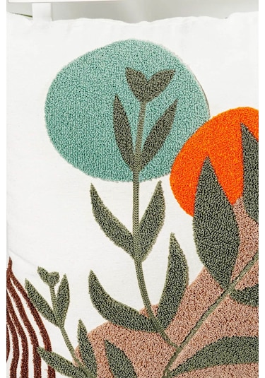 Bohem Tarzı Punch Nakışlı Kırlent Kılıfı 45x45 Cm, Beyaz Kumaş, Dekoratif Yastık Kılıfı Karışık/Çok Renkli
