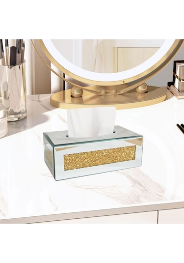 Homyl Mendil Kutusu Kapağı Oturma Odası Dekoru Vanity Tezgahı Altın