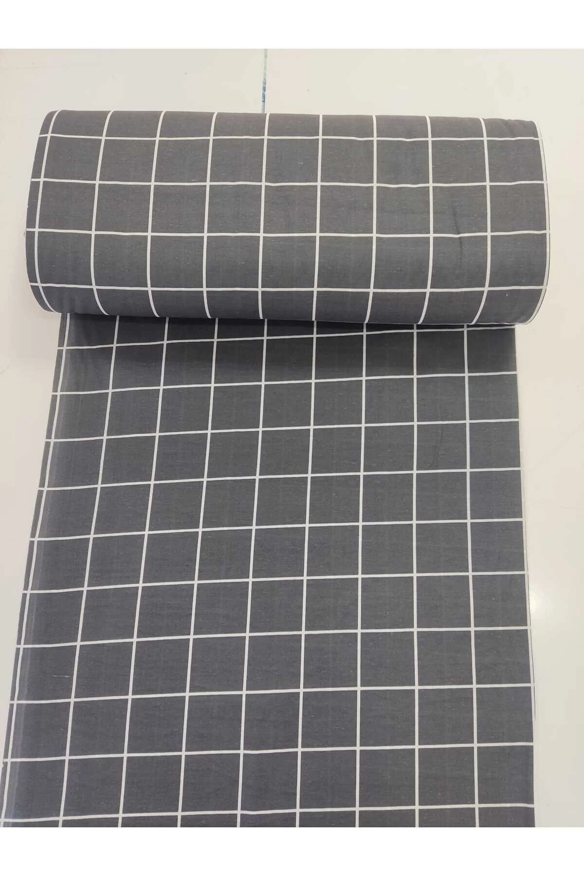 Ranforce Metrelik, Nevresimlik Kumaş - 100x240 Antrasit Ekose