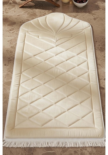 Krem Kapitone Dolgulu Lüks Seccade 65x115 Cm