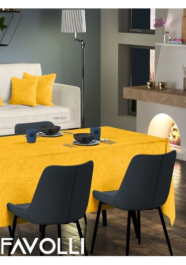 Kadife Dokulu Güneş Sarısı Masa Örtüsü Güneş Sarısı