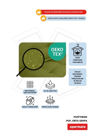 Xpermate Puffymod Dekoratif Kare Puf Orta Sehpa 40x40 Cm Yeşil