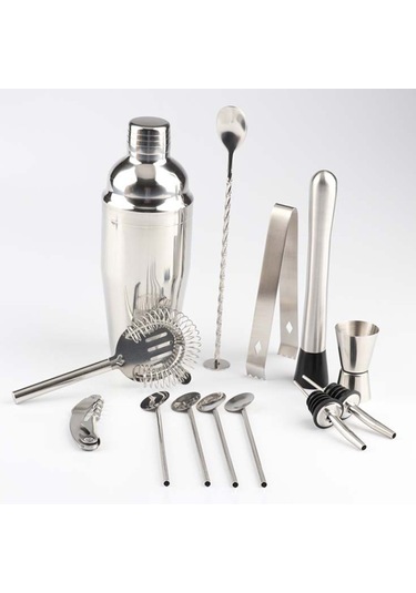 Bambu Montajlı 14'ü 1 Arada Paslanmaz Çelik Kokteyl Çalkalayıcı 750ml