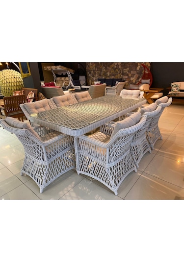 Kandemir Home Garden Ithal Rattan Olimpos Yemek Takimi Beyaz