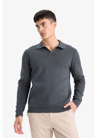 Defacto Standart Fit Polo Yaka Triko Kazak D4046ax25wnar4 Antrasit