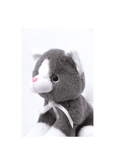 Peluş Oyuncak Oturan Kedi Çift Renkli 30 Cm - Gri Beyaz
