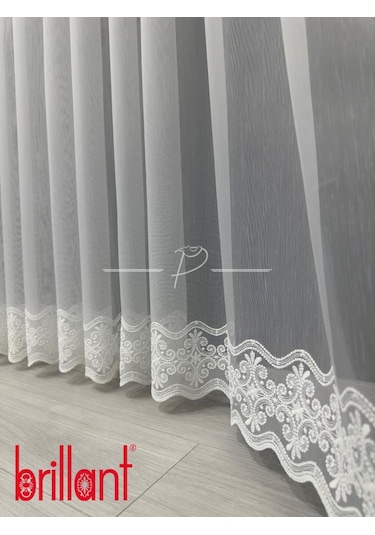 Tül Perde Brillant Marka Su Yolu Yonca Desen Ttm Zemin Kumaş Ultra Dökümlü Ekru