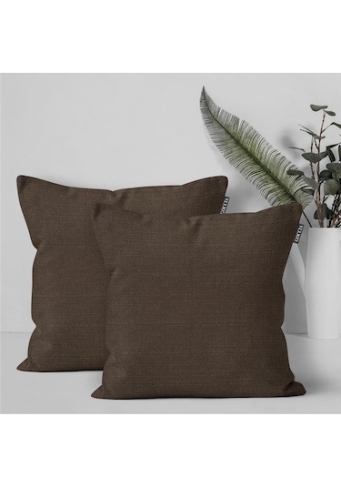 2'li Keten Görünümlü Kırlent Kılıfı Acı Kahve-1904 - Acı Kahve