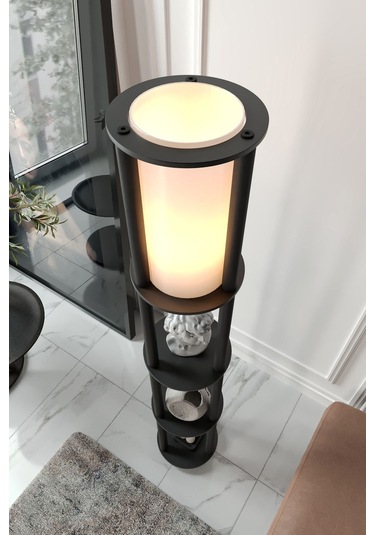 Ravilo Estantes Yuvarlak Dekoratif Raflı Lambader Siyah Siyah