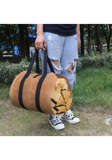 Novahub Kamp İçin Dayanıklı Odun Taşıyıcı Çanta - Mumlu Tuval Kütük Torbası 39x16 İnç Haki Haki