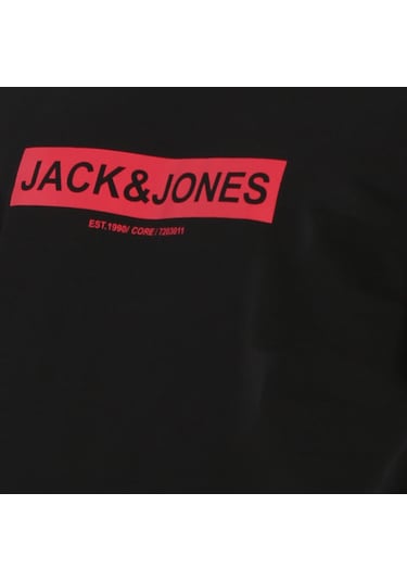 Jack & Jones Pin 12249605 Logo Baskılı Erkek Tişört Siyah
