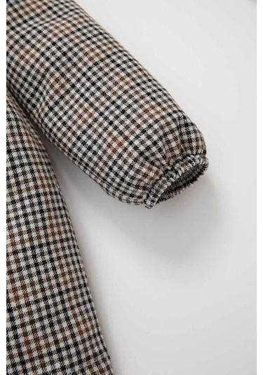 Defacto Kız Bebek Düğmeli Kareli Uzun Kollu Flanel Elbise D2859A524AUBN250 Kahve