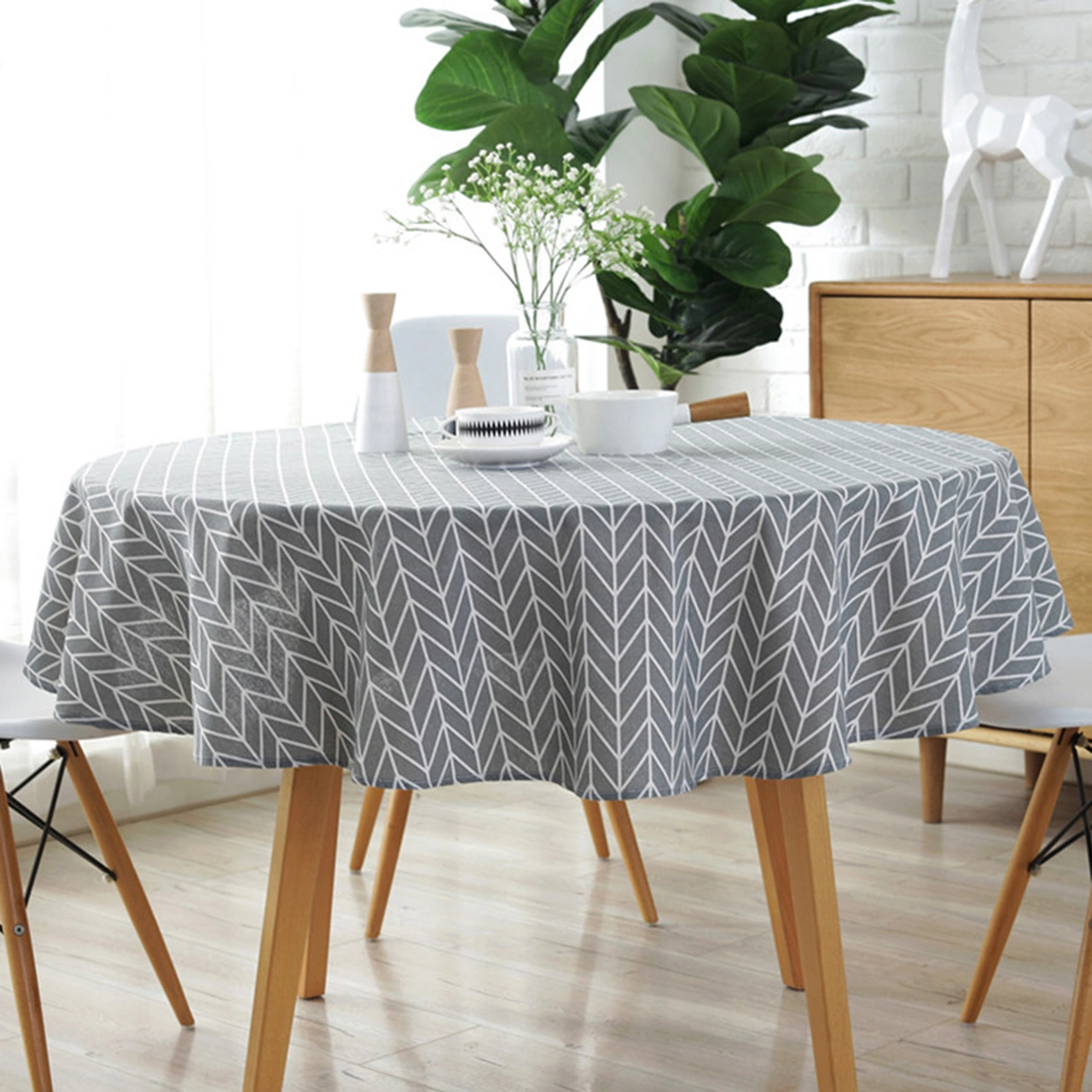 Qingmipy Kuzey Avrupa Stili Daire Masa Örtüsü, Triko-pamuk Karışımı, Renkli Triangel-m-ok Desenli, Yırtılmaya Dayanıklı, Yıkama Kolay, 120 Cm Çaplı Sari