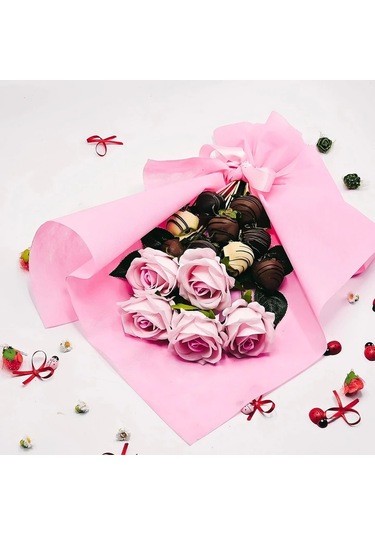 Sevgiliye Çiçek Çikolata Demeti Pembe Çiçek