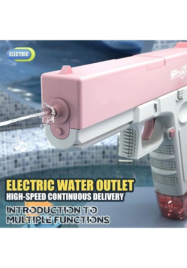 Elektrikli Otomatik Atış Yapan Su Tabancası 10 Metre Menzilli 500 Ml. Depolu 20 Cm. - Pembe Pembe