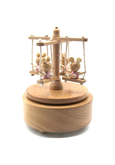 Yunboo Mutlu Ayı Dönen Müzik Kutusu - Noel Şarkılı Kayın Ağacından Yapılmış Hediyelik Ahşap Rengi