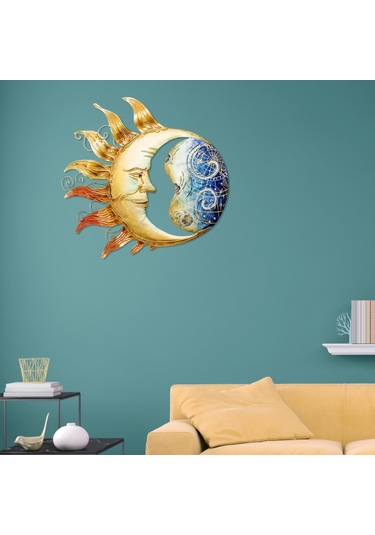 Homyl Metal Güneş Ay Duvar Sanatı Oturma Odası Bahçe Veranda 30cm