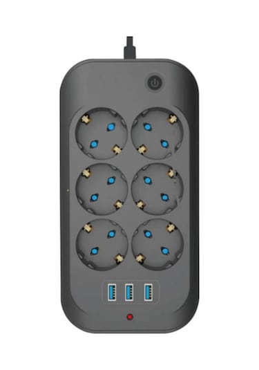 Termal Akım Korumalı, Çocuk Korumalı, 6 Lı 2 Mt Uzatma Kablosu 6 X Priz, 3 X Usb 1