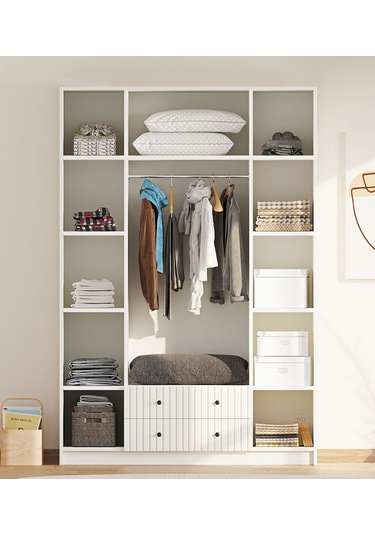 Rabi Mobilya İrem Country 4 Kapak 2 Çekmeceli Mega Gardırop