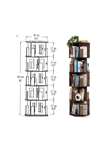 Dk50-vigowood Döner Kitaplık - 5 Kat / Ceviz Ceviz