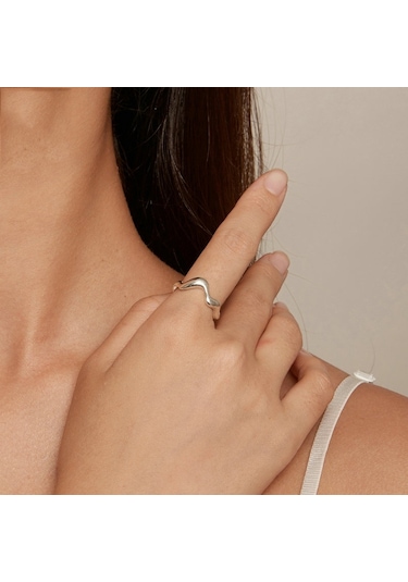 Sterling Silver S925 Simple Wavy Opening Adjustable Ring Çok Renkli