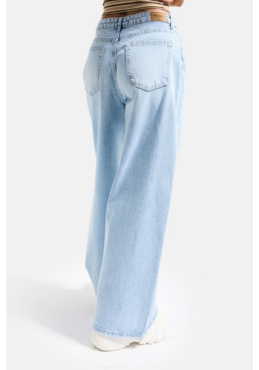 Itsbasic Kadın Ice 4s6-3 Süper Baggy Fit Bol Kesim Orta Bel Denim Jean Buz Mavi