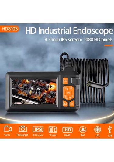 Vtn-107 Ekranlı 3 Kameralı 10 Mt Hafıza Kart Destekli Sert Kablo Yılan Endoskop Kamera 8 Mm 4.3 Inc