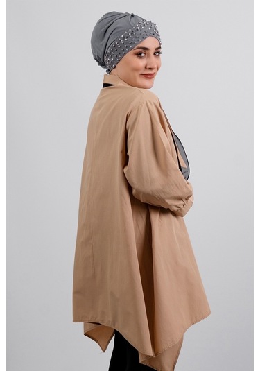 Gri Pratik Hazır Geçmeli Tesettür Bone Sandy Kumaş Taşlı 1456_15 Gri