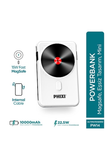 Phixi Force Pw14 10000mah 22.5w Kendinden Kablolu Magsafe Powerba