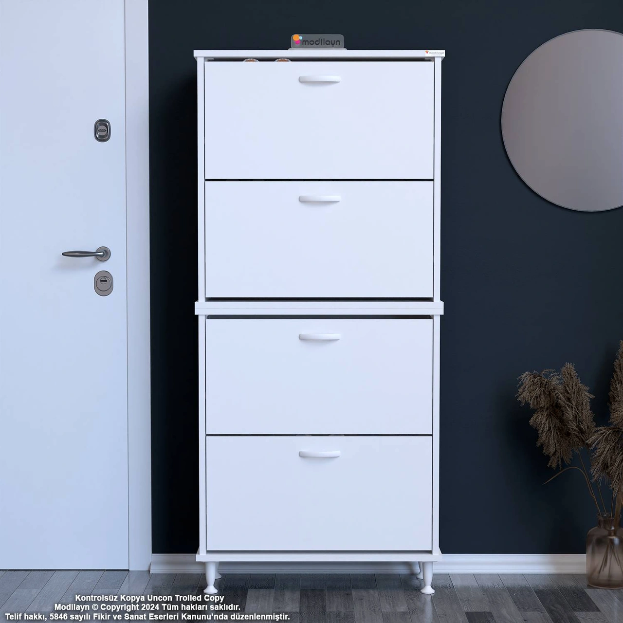 Asaf 2 Li Antre Beyaz Ayakkabılık 4 Düşer Kapak 8 Göz Bölmeli Ayakkabılık 72x160x25,5 Cm Beyaz