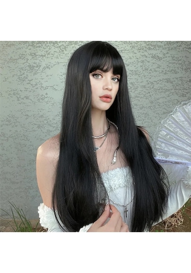Sentetik Elyaf Peruk Kadın Uzun Siyah Saç Dokuma Tam Patlama İle Diğer