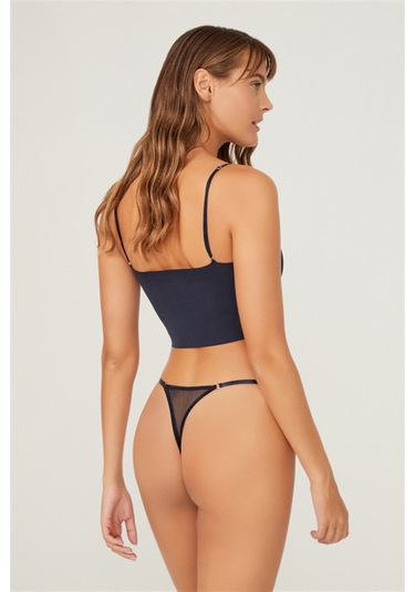 Önü Dantelli Tül Detaylı Kadın Tanga 3'lü Paket Külot Renkli-1 Çok Renkli