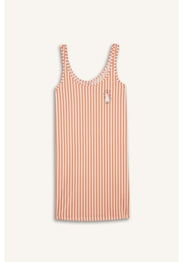 Defacto Regular Fit U Yaka Askılı Çizgili Gecelik-fall İn Love F6077ax25hsog300 Turuncu