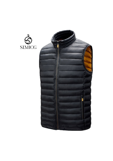 Erkek Sonbahar/kış Günlük Yelek Büyük Beden Dik Yaka Kolsuz Pamuklu Yelek Siyah