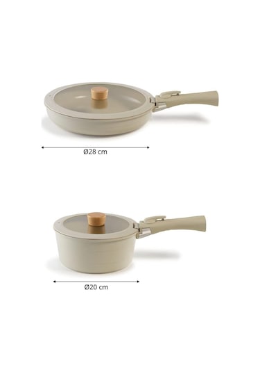 Neoflam Midas Başlangıç Set Çıkarılabilir Kulp Bej 6 Parça Tencere Seti D Neomds6ı