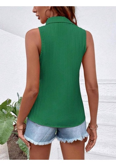 Kadın Sıfır Kol Pamela Kumaş Gömlek Yeşil