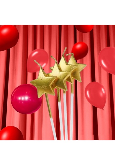 4 Adet Metalik Gold Yıldızlı Pasta Mumu Yıldızlı Doğum Günü Gold Pasta Mumu Yıldızlı Pasta Mumu Renkli