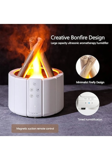 Sones Şenlik Ateşi Şeklinde Uzaktan Kumandalı Aroma Difüzör Masaüstü Alev Nemlendirici, Renk: Siyah