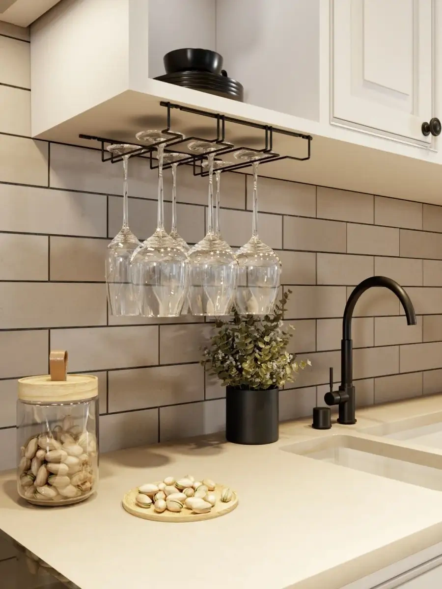 Domersi Mutfak Askılı Bardak Tutucu, Bardak Kurutucu 96594333 Siyah